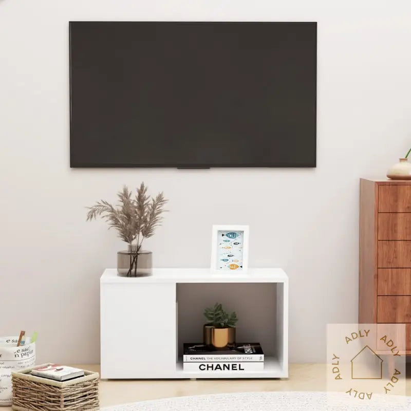 Tv-Benk Hvit 60X24X32 Cm Konstruert Tre