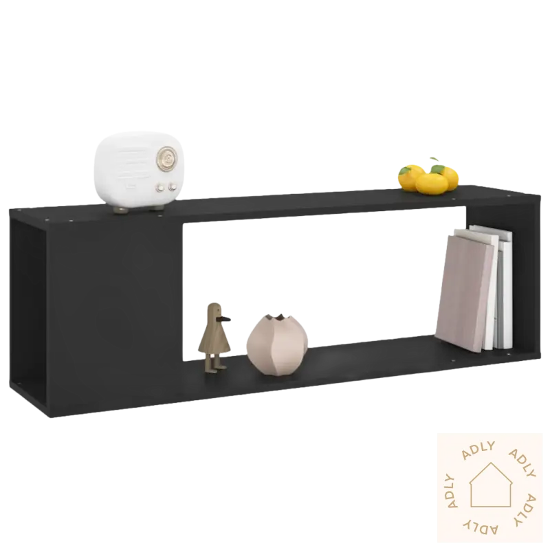 Black rektangulær vegghylle med dekorative ting for hjemmet solid og elegant tv-benk elt