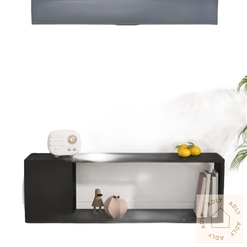 Sort elegant tv-benk med romslige hyller, perfekt for hjemmet solid interiør
