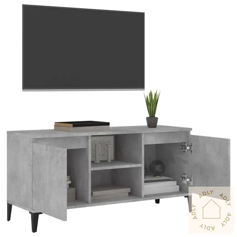 Tv-Benk Med Metallben Betonggrå 103,5X35X50 Cm