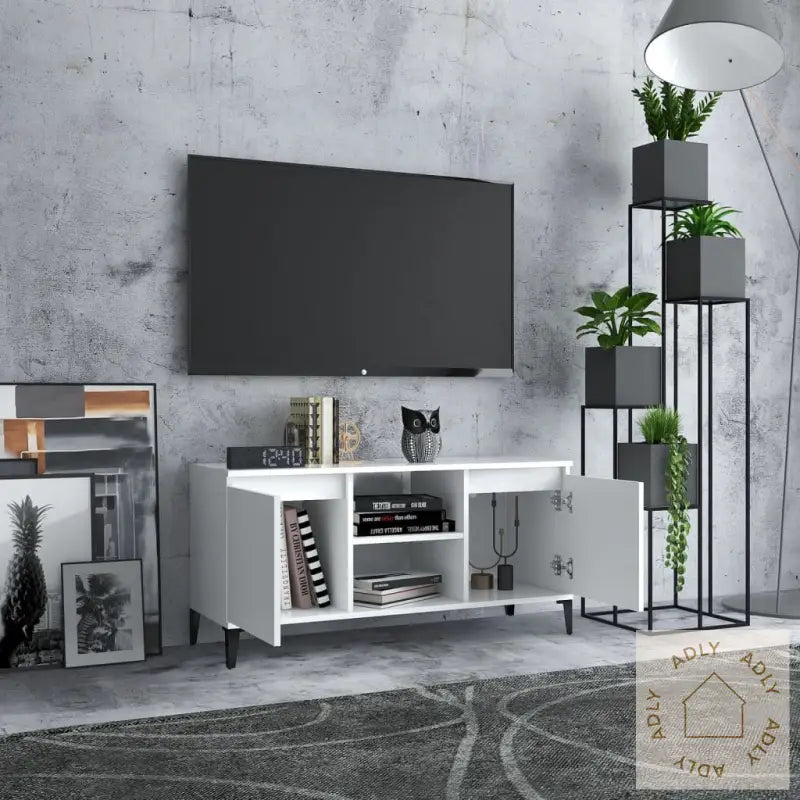 Tv-Benk Med Metallben Hvit 103,5X35X50 Cm