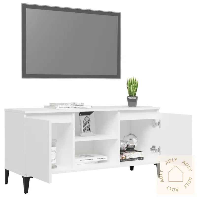 Tv-Benk Med Metallben Hvit 103,5X35X50 Cm