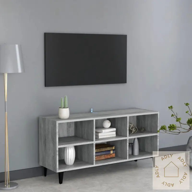 Tv-Benk Med Metallben Grå Sonoma Eik 103,5X30X50 Cm