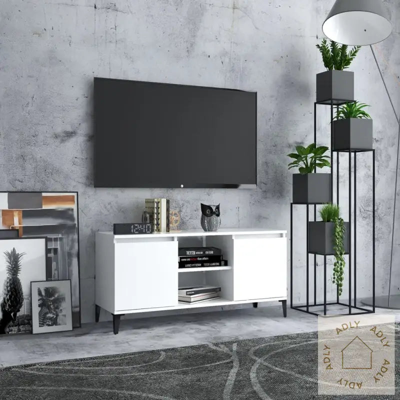 Tv-Benk Med Metallben Hvit 103,5X35X50 Cm