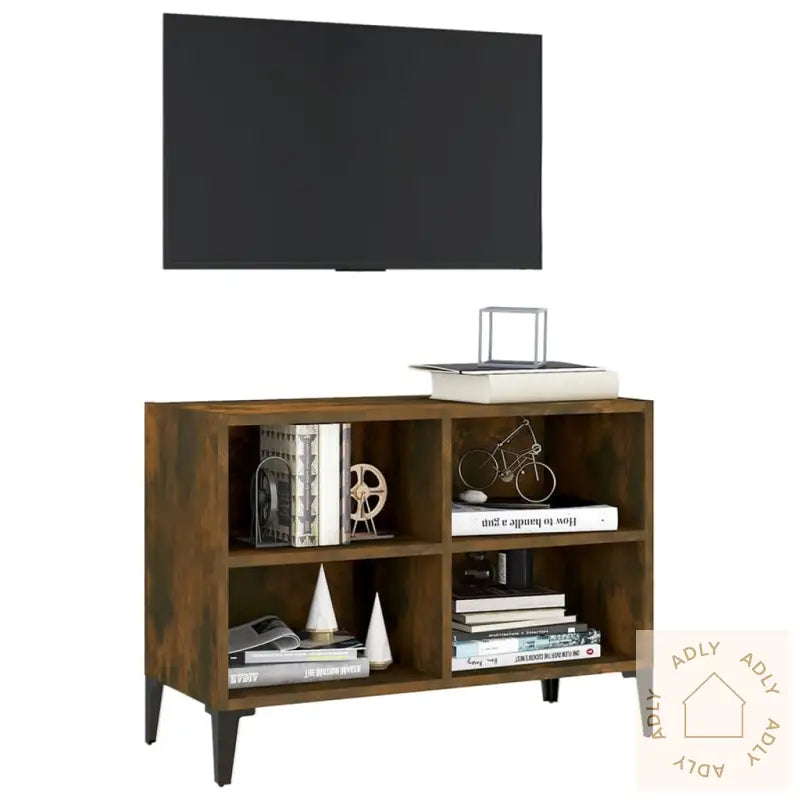 Tv-Benk Med Metallben Røkt Eik 69,5X30X50 Cm