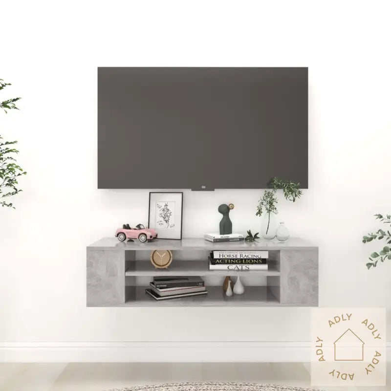 Hengende Tv-Benk Betonggrå 100X30X26,5 Cm Konstruert Tre