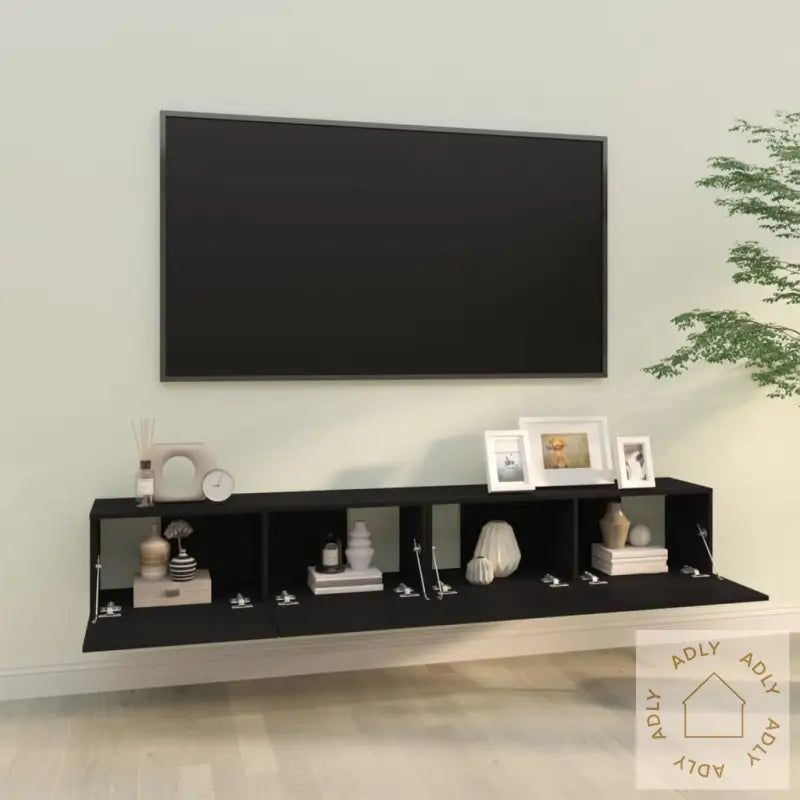 Vegghengte Tv-Benker 2 Stk Svart 100X30X30 Cm Konstruert Tre