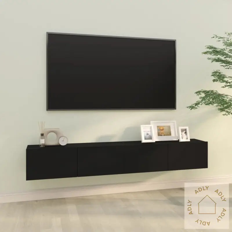 Vegghengte Tv-Benker 2 Stk Svart 100X30X30 Cm Konstruert Tre
