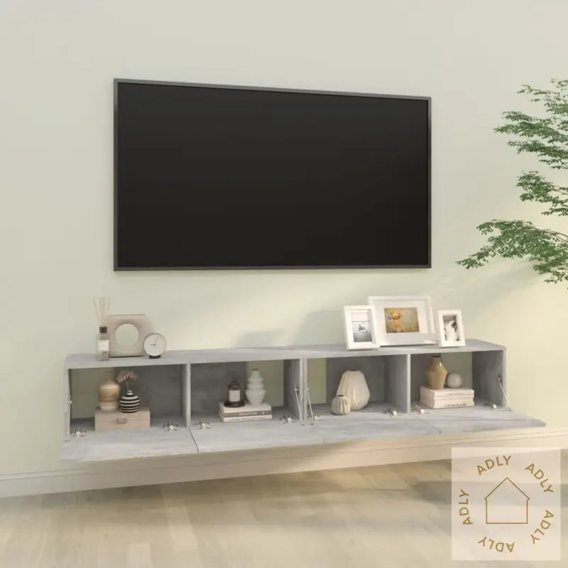 Vegghengte Tv-Benker 2 Stk Betonggrå 100X30X30Cm Konstruert Tre