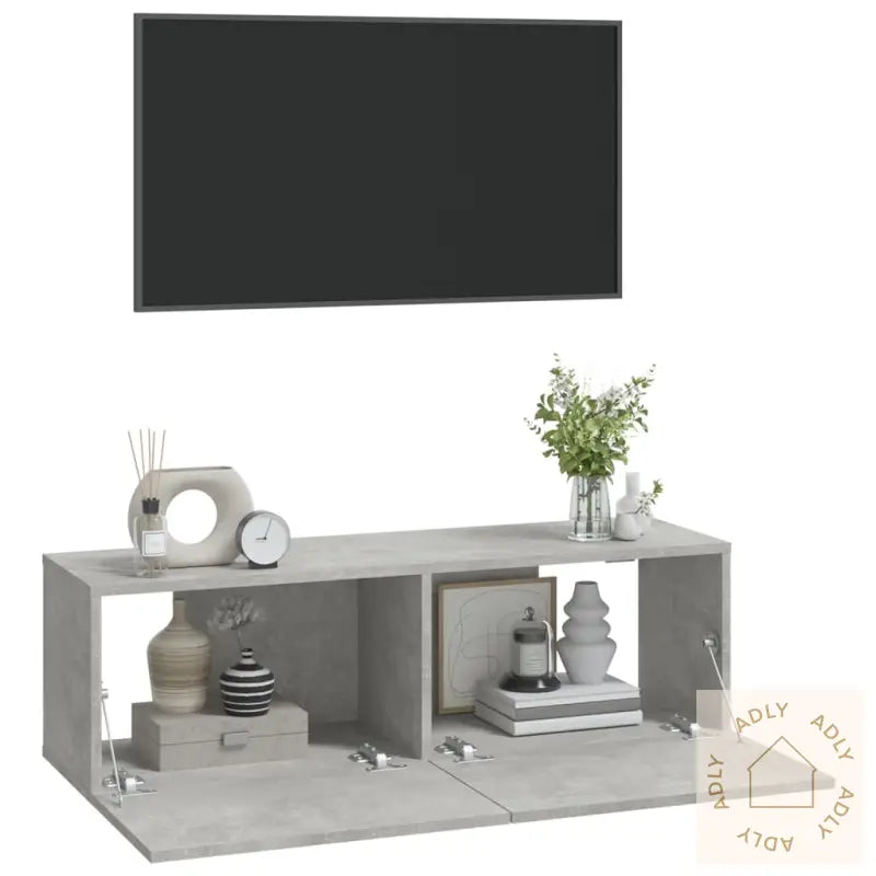 Vegghengte Tv-Benker 2 Stk Betonggrå 100X30X30Cm Konstruert Tre