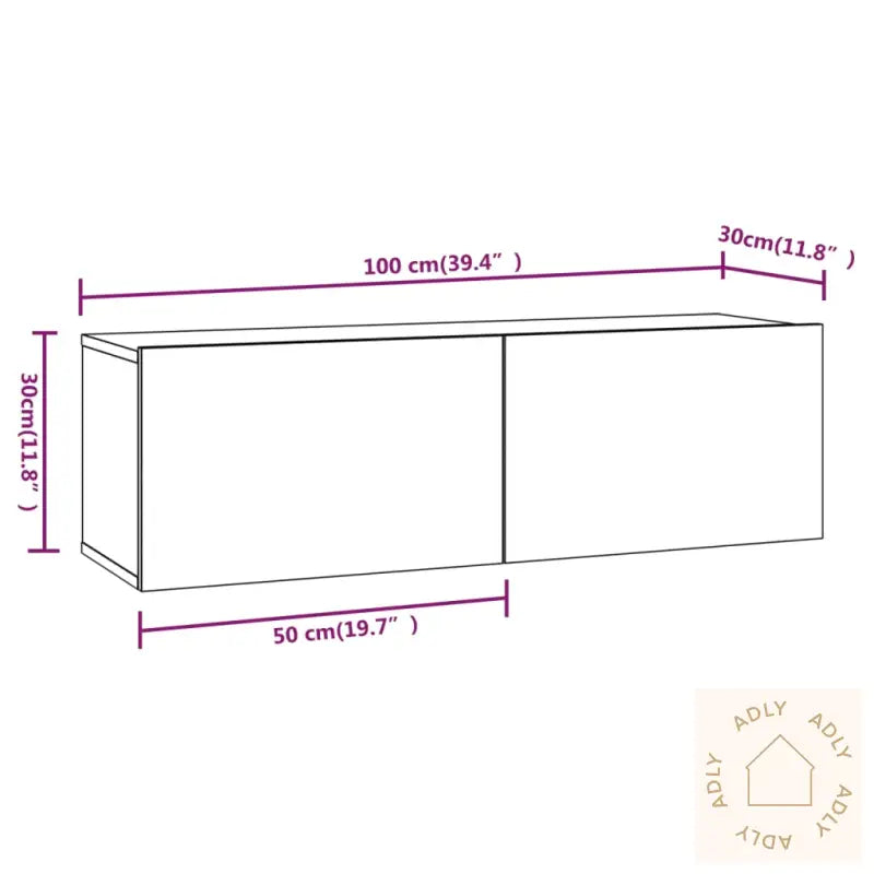 Vegghengte Tv-Benker 2 Stk Betonggrå 100X30X30Cm Konstruert Tre