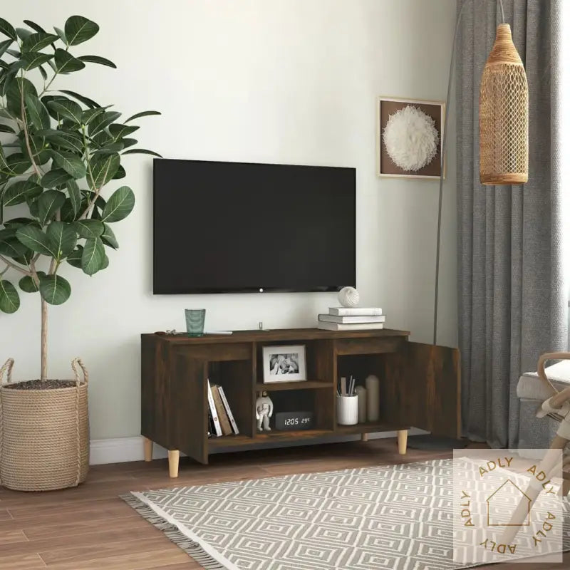 Tv-Benk Med Ben I Heltre Røkt Eik 103,5X35X50 Cm