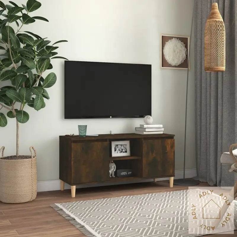 Tv-Benk Med Ben I Heltre Røkt Eik 103,5X35X50 Cm