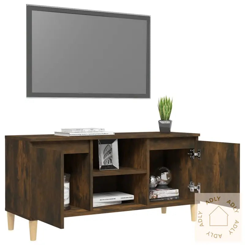 Tv-Benk Med Ben I Heltre Røkt Eik 103,5X35X50 Cm