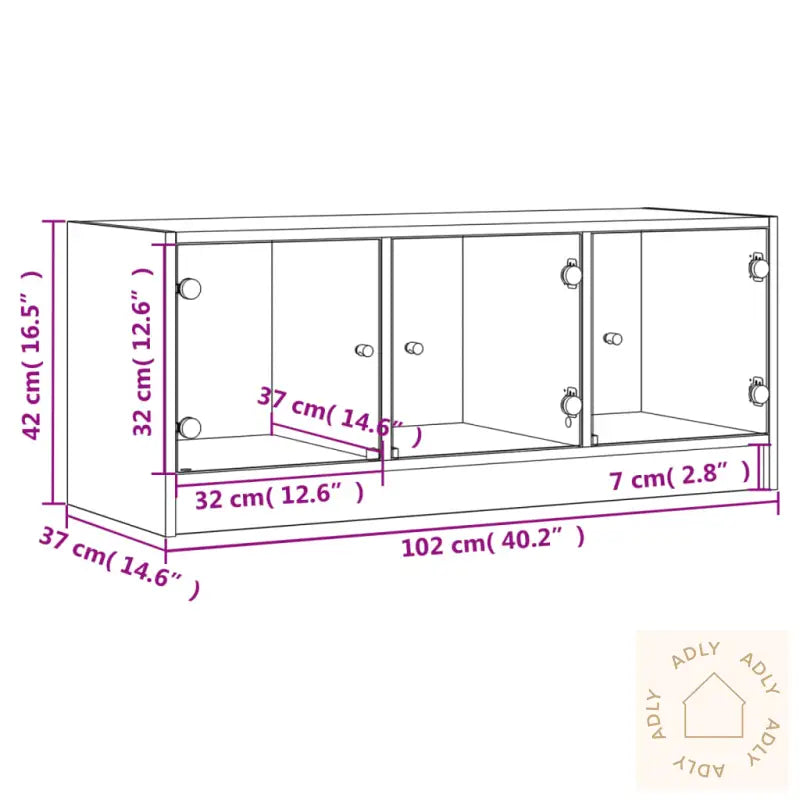Tv-Benk Med Dør Grå Sonoma 102X37X42 Cm