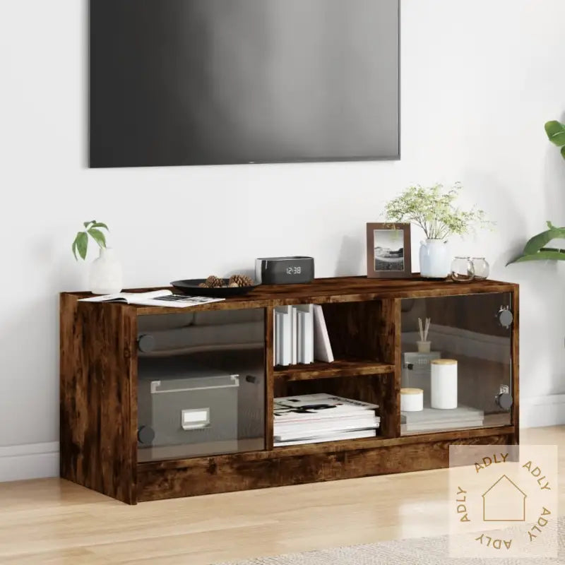Tv-Benk Med Dør Røkt Eik 102X37X42 Cm