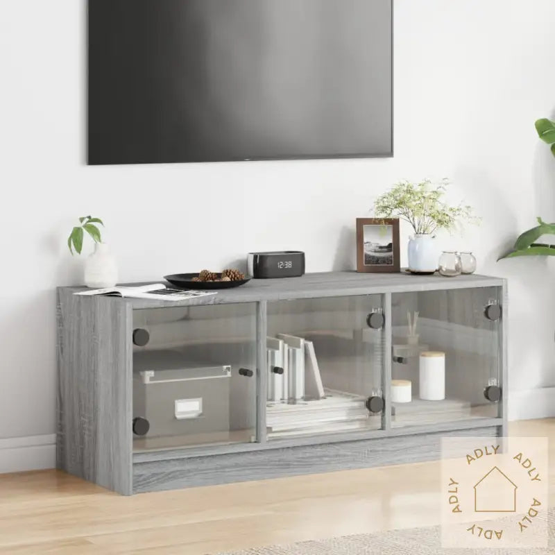 Tv-Benk Med Dør Grå Sonoma 102X37X42 Cm