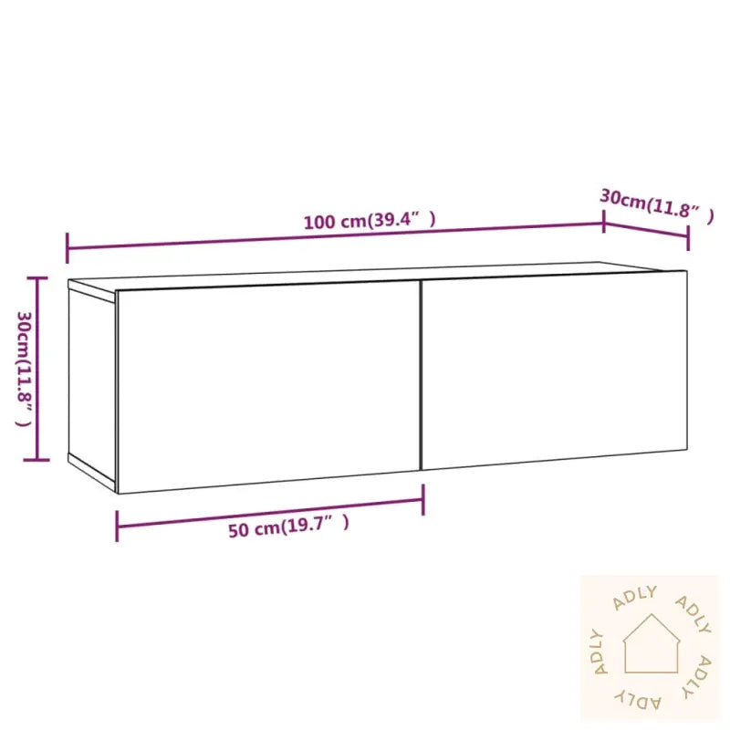Vegghengte Tv-Benker 2 Stk Hvit 100X30X30 Cm Konstruert Tre