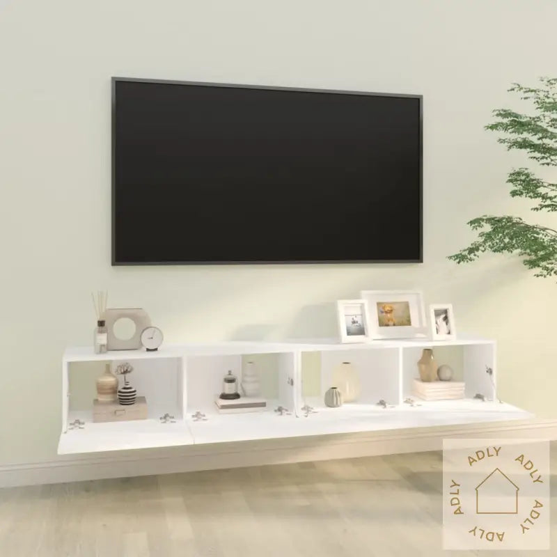 Vegghengte Tv-Benker 2 Stk Hvit 100X30X30 Cm Konstruert Tre