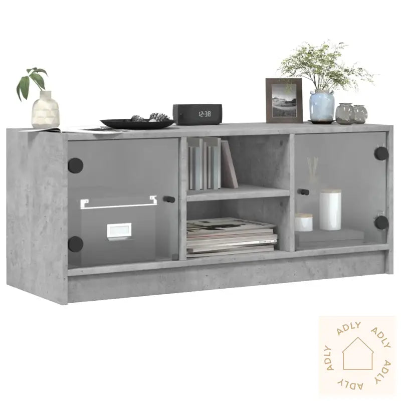 Sideskap Med Glassdører Betonggrå 102X37X42 Cm