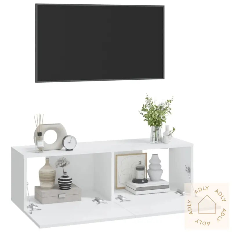 Vegghengte Tv-Benker 2 Stk Hvit 100X30X30 Cm Konstruert Tre