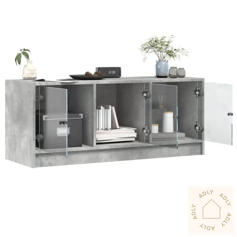 Sideskap Med Glassdører Betonggrå 102X37X42 Cm