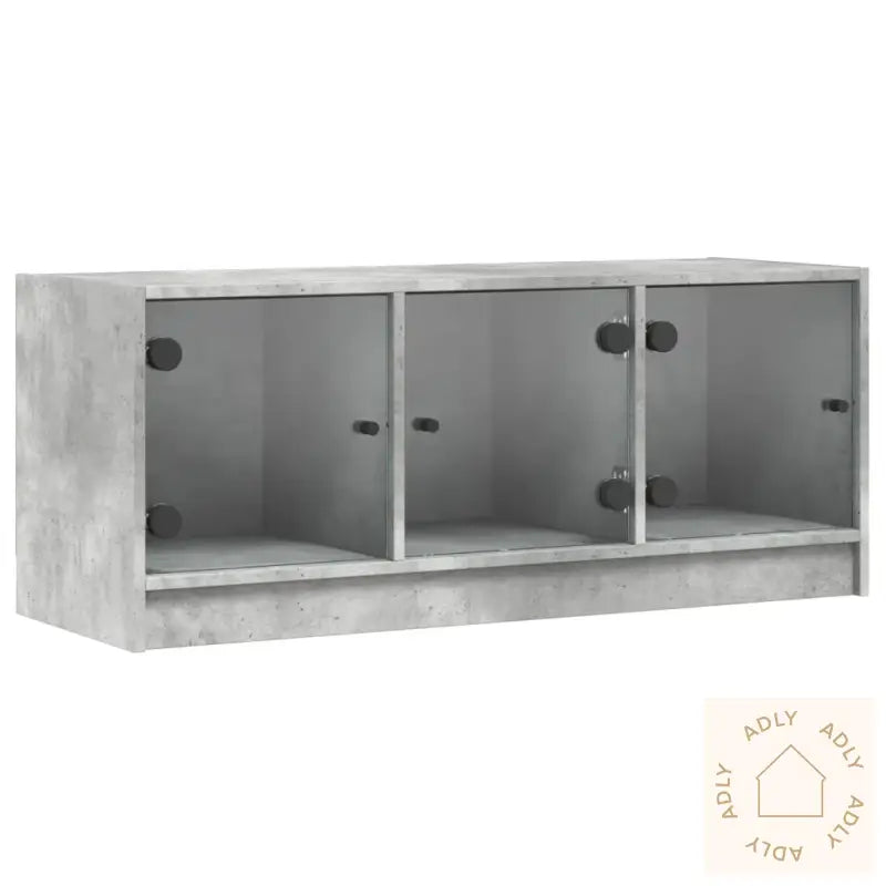 Sideskap Med Glassdører Betonggrå 102X37X42 Cm