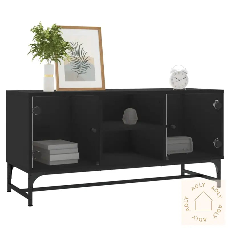Tv-Benk Med Dør Svart 102X37X50 Cm