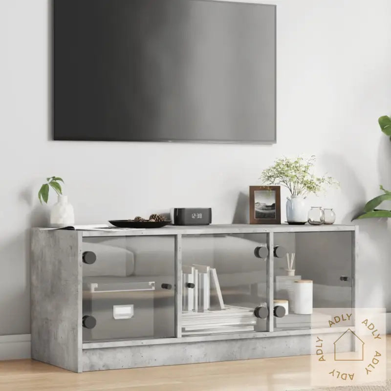 Sideskap Med Glassdører Betonggrå 102X37X42 Cm