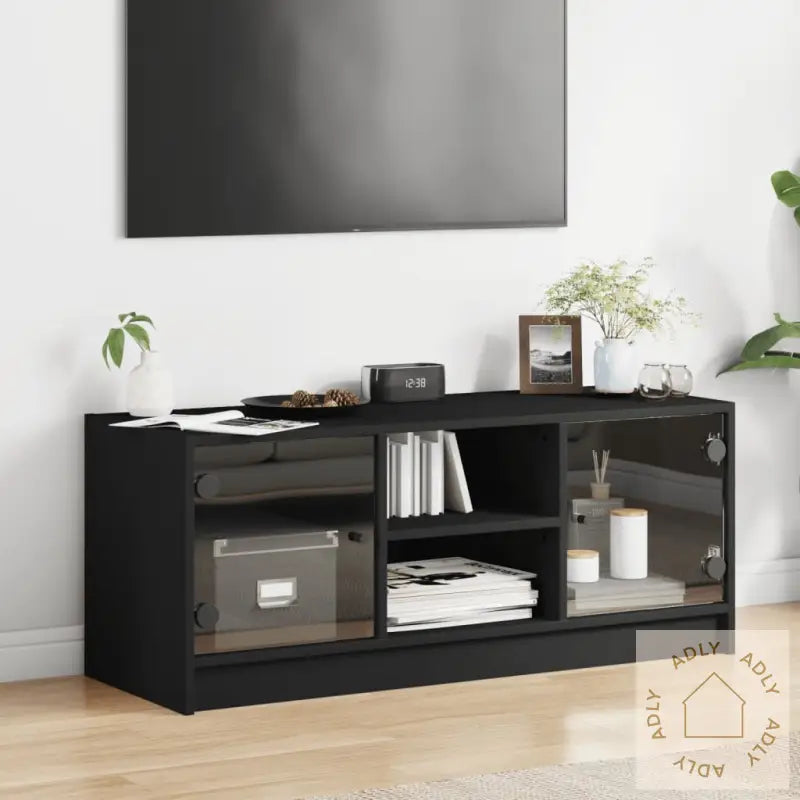 Tv-Benk Med Dør Svart 102X37X42 Cm