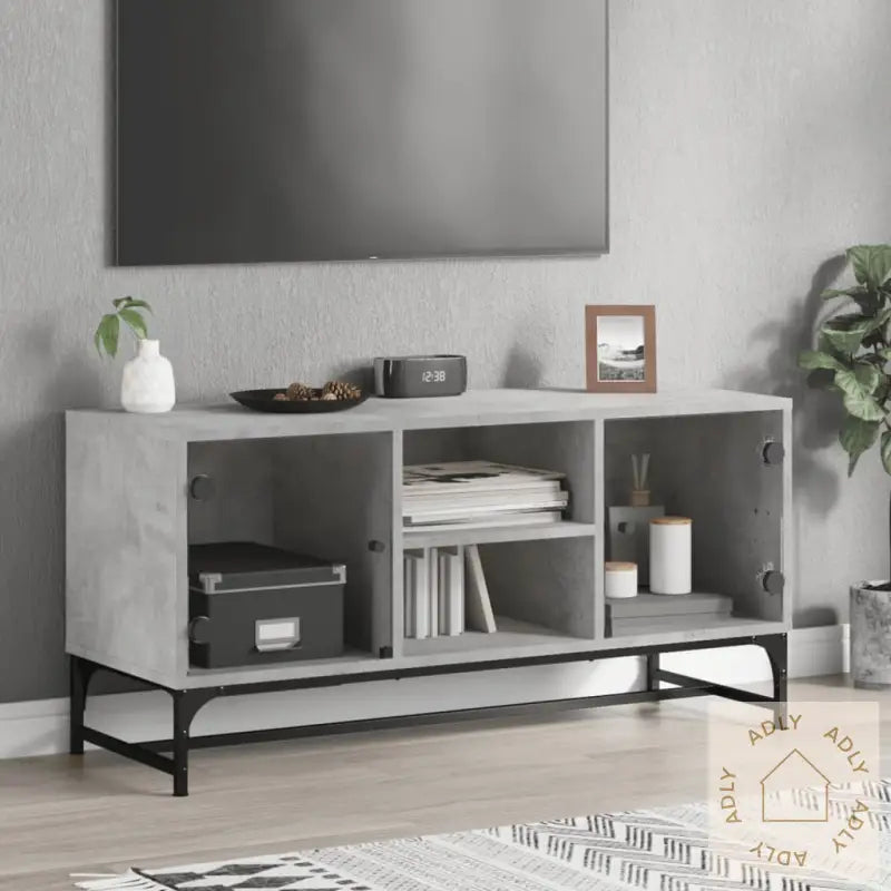 Sideskap Med Glassdører Betonggrå 102X37X50 Cm
