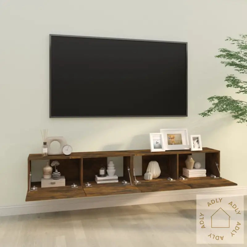 Vegghengte Tv-Benker 2 Stk Røkt Eik 100X30X30 Cm Konstruert Tre