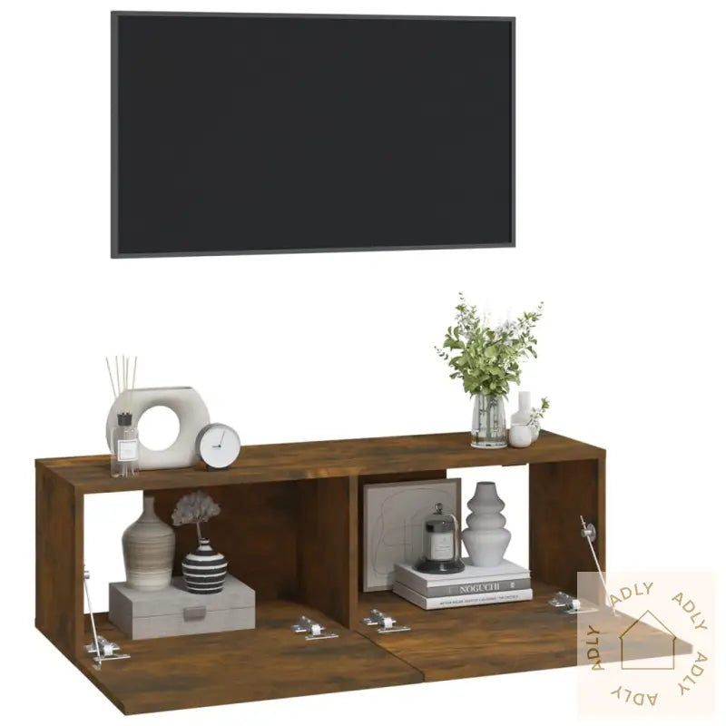 Vegghengte Tv-Benker 2 Stk Røkt Eik 100X30X30 Cm Konstruert Tre