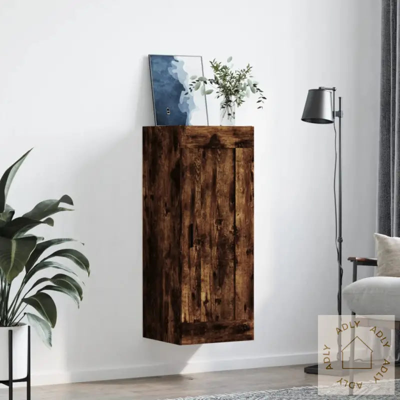 Veggskap Røkt Eik 34,5X34X90 Cm Konstruert Tre