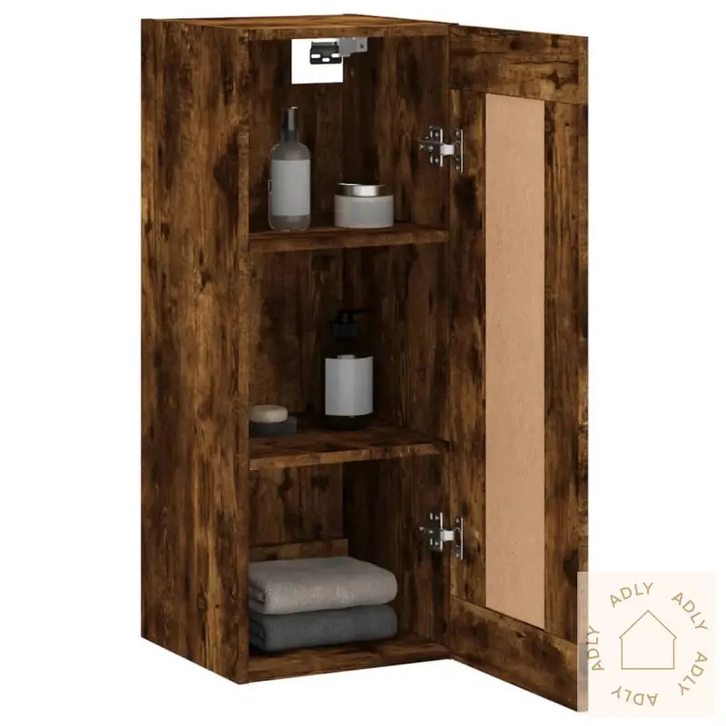 Veggskap Røkt Eik 34,5X34X90 Cm Konstruert Tre