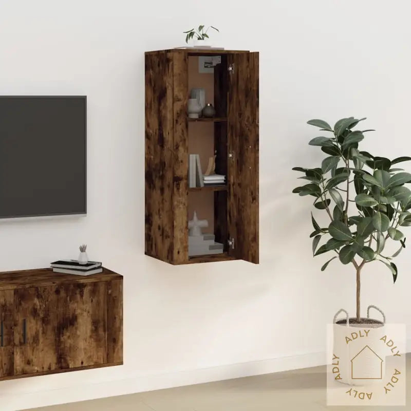 Vegghengt Tv-Benk Røkt Eik 40X34,5X100 Cm