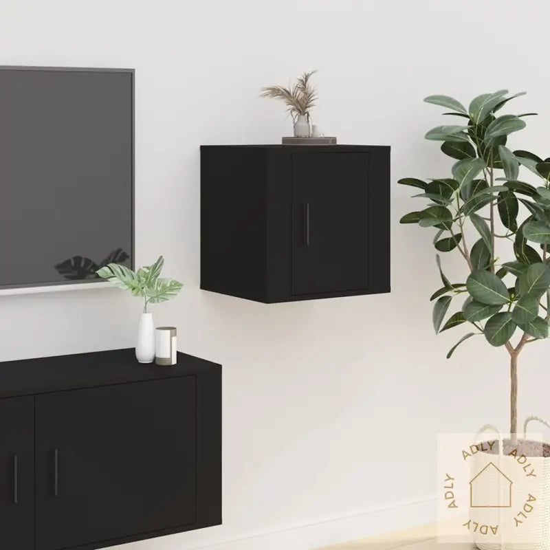Vegghengt Tv-Benk Sort 40X34,5X40 Cm