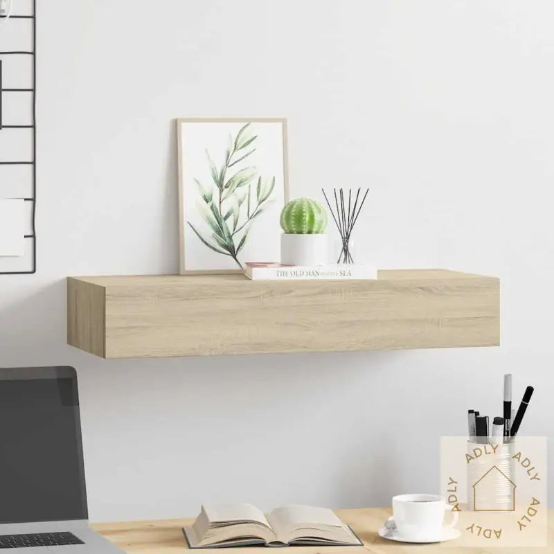 Veggmontert Skuffehylle Eik 60X23,5X10 Cm Mdf