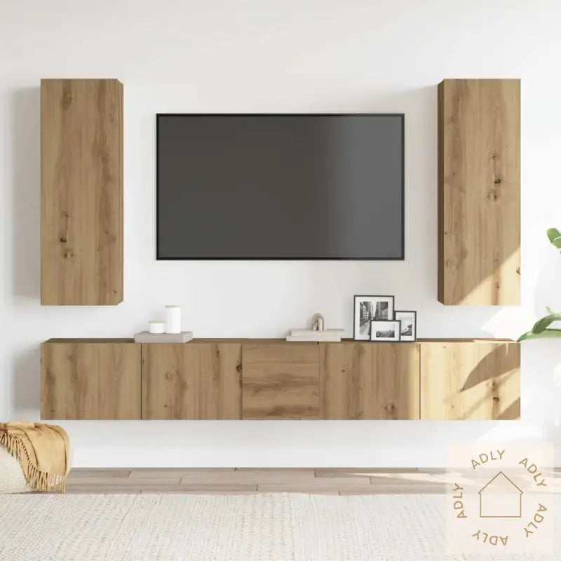 Vegghengte Tv-Benker 5 Stk Artisan Eik Konstruert Tre
