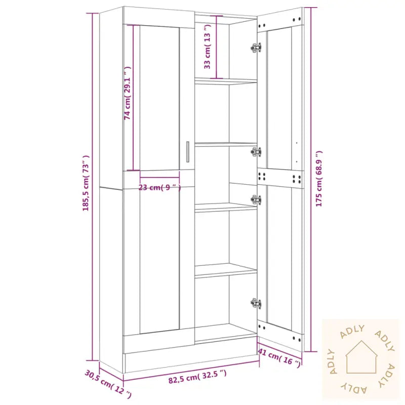 Vitrineskap Røkt Eik 82,5X30,5X185,5 Cm Konstruert Tre