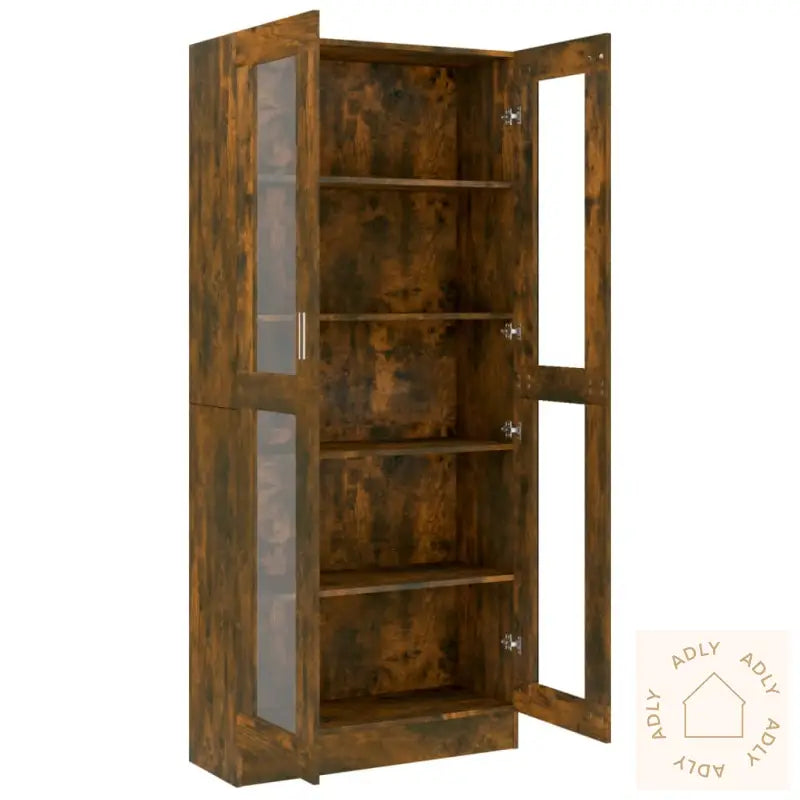 Vitrineskap Røkt Eik 82,5X30,5X185,5 Cm Konstruert Tre