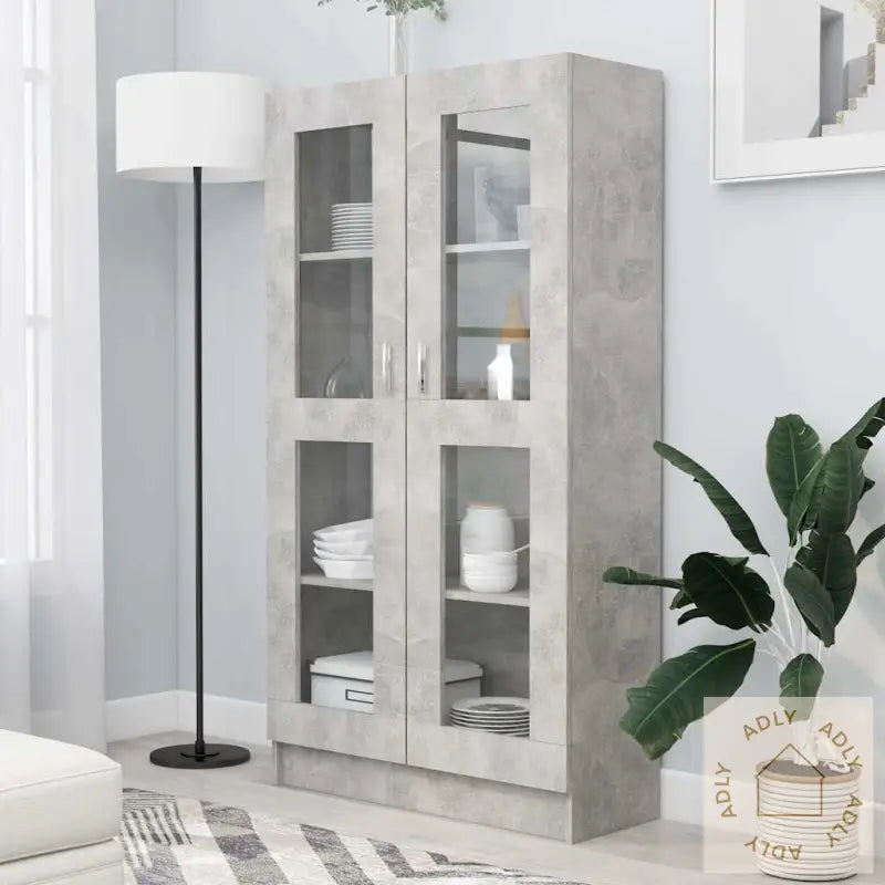 Vitrine Betonggrå 82,5X30,5X150 Cm Konstruert Tre