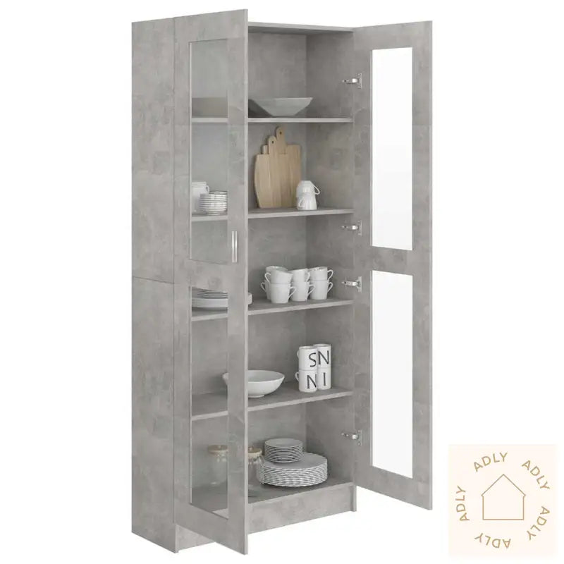 Vitrine Betonggrå 82,5X30,5X185,5 Cm Konstruert Tre
