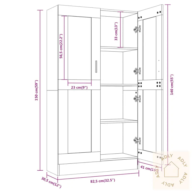 Vitrineskap Røkt Eik 82,5X30,5X150 Cm Konstruert Tre