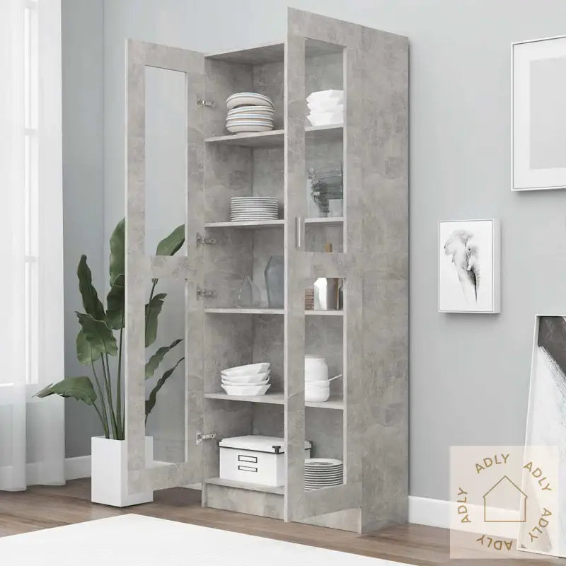 Vitrine Betonggrå 82,5X30,5X185,5 Cm Konstruert Tre