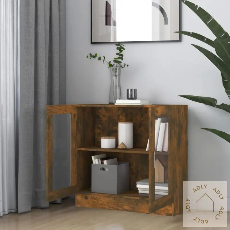 Vitrineskap Røkt Eik 82,5X30,5X80 Cm Konstruert Tre