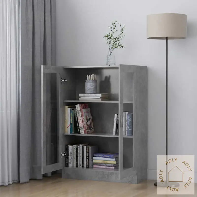 Vitrine Betonggrå 82,5X30,5X115 Cm Konstruert Tre