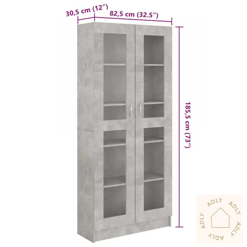 Vitrine Betonggrå 82,5X30,5X185,5 Cm Konstruert Tre