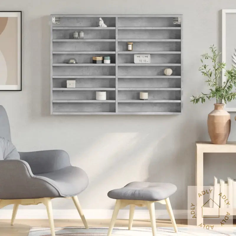 Vitrineskap Betonggrå 100X8,5X75 Cm Konstruert Tre