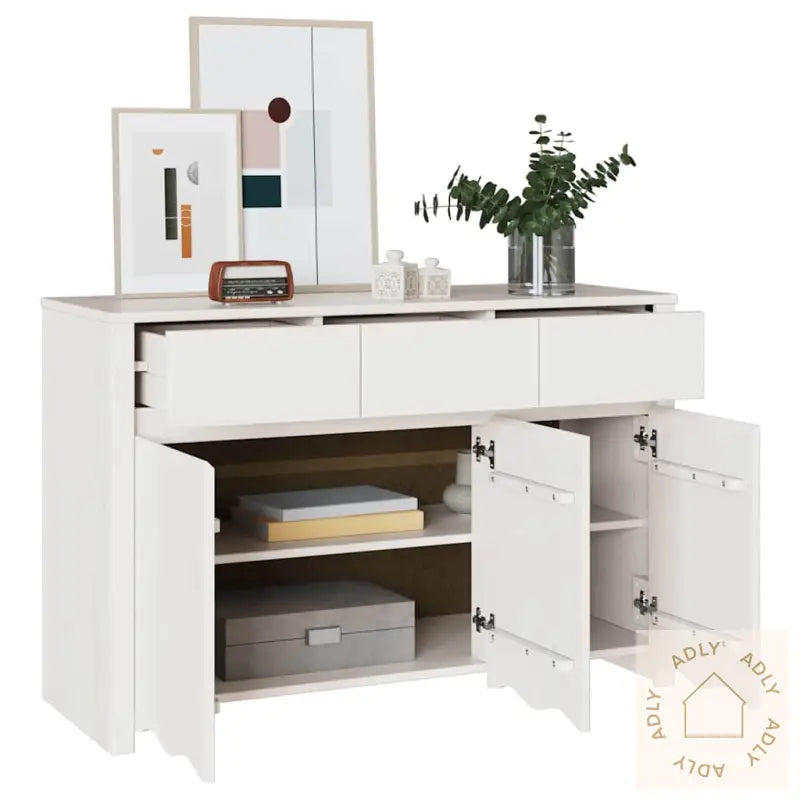 Sideboard &quot;Drammen&quot; Hvit 114X43X75,5 Cm Solid Tre Furu